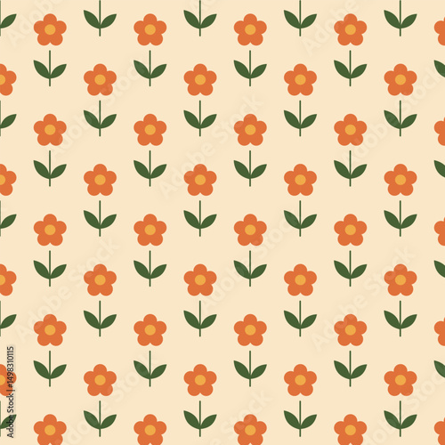 Seamless vector pattern in retro 70s style. Flowers with simple shapes daisy abstract.