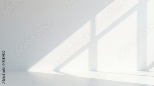Clean Minimalist Room Interior with Sunlight Shadow Overlay for Product Display and Mockup Designs