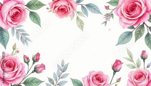Delicate watercolor roses & leaves, repeating pattern, pattern, rose, repeating