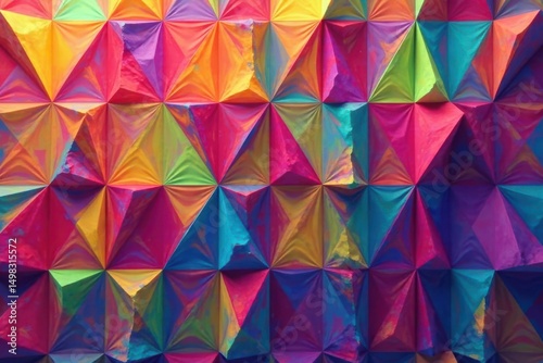 Colorful repeating triangles creating vibrant geometric design , texture, contrast