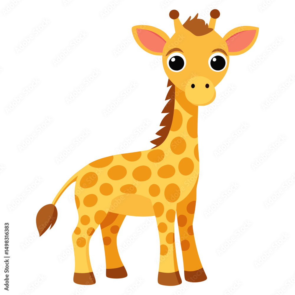 Fototapeta premium Cute cartoon giraffe isolated on white background. Side view. Vector illustration.
