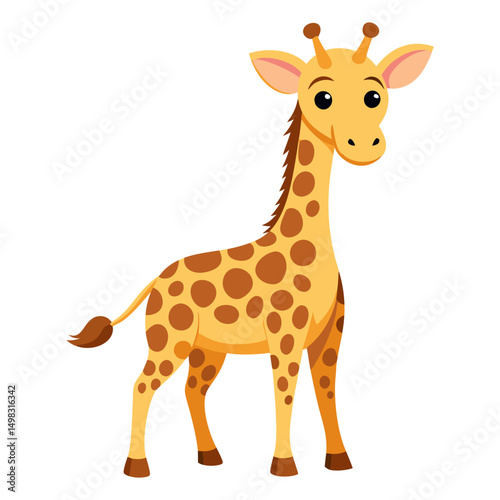 Cute cartoon giraffe isolated on white background. Side view. Vector illustration.