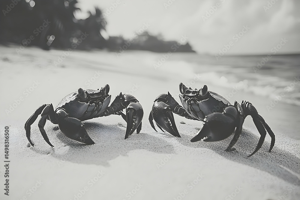 Fototapeta premium Two crabs on a sandy beach.