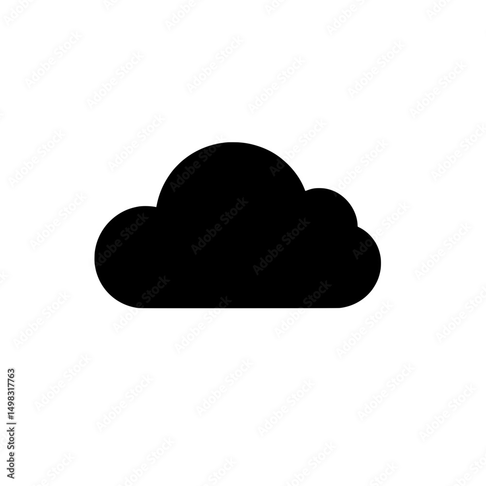 Solid black cloud silhouette icon representing simple weather or atmospheric condition graphic Solid black cloud silhouette icon representing simple weather or atmospheric condition graphic