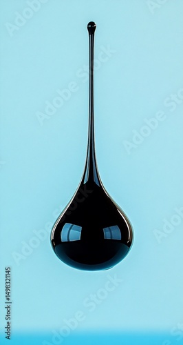 Black Drop Falling Blue Background.