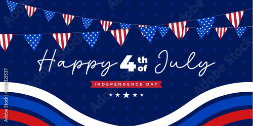 Happy 4th of July social media web banner with USA flag decoration | United States Independence Day banner | Fourth of July