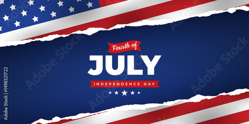 4th of July banner with USA flag | United States Independence Day banner | Fourth of July
