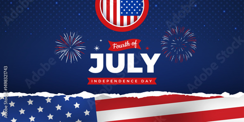 4th of July banner with USA flag and fireworks | United States Independence Day banner | Fourth of July