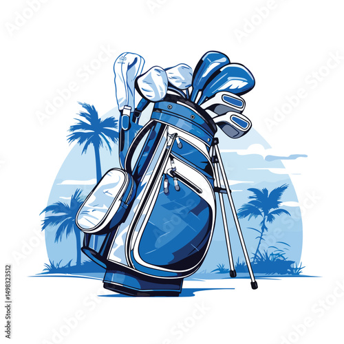 Modern Blue Silhouette Cartoon Golf Club Bag Vector Illustration for Sports Enthusiasts