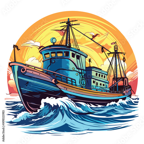 Professional Boat Transport Commodity Vector Illustration for Logistics and Shipping Services