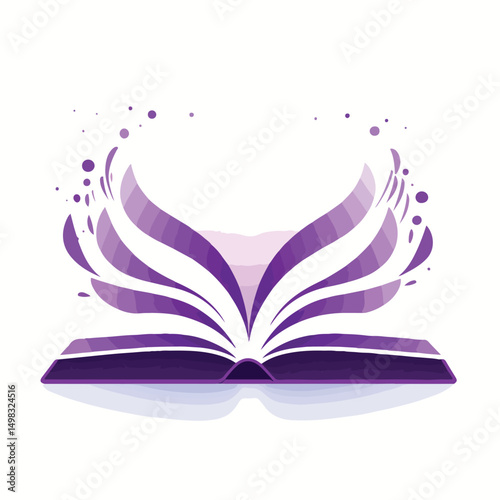 Professional Vector Illustration of Open Book Symbol with Purple Lines for Design Projects