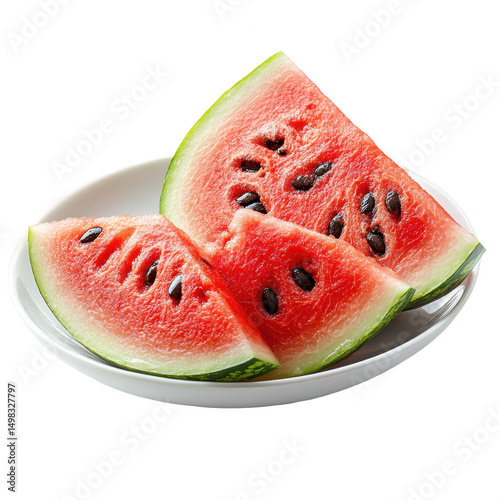 Juicy Watermelon Slices on a Plate on transparent background photo
