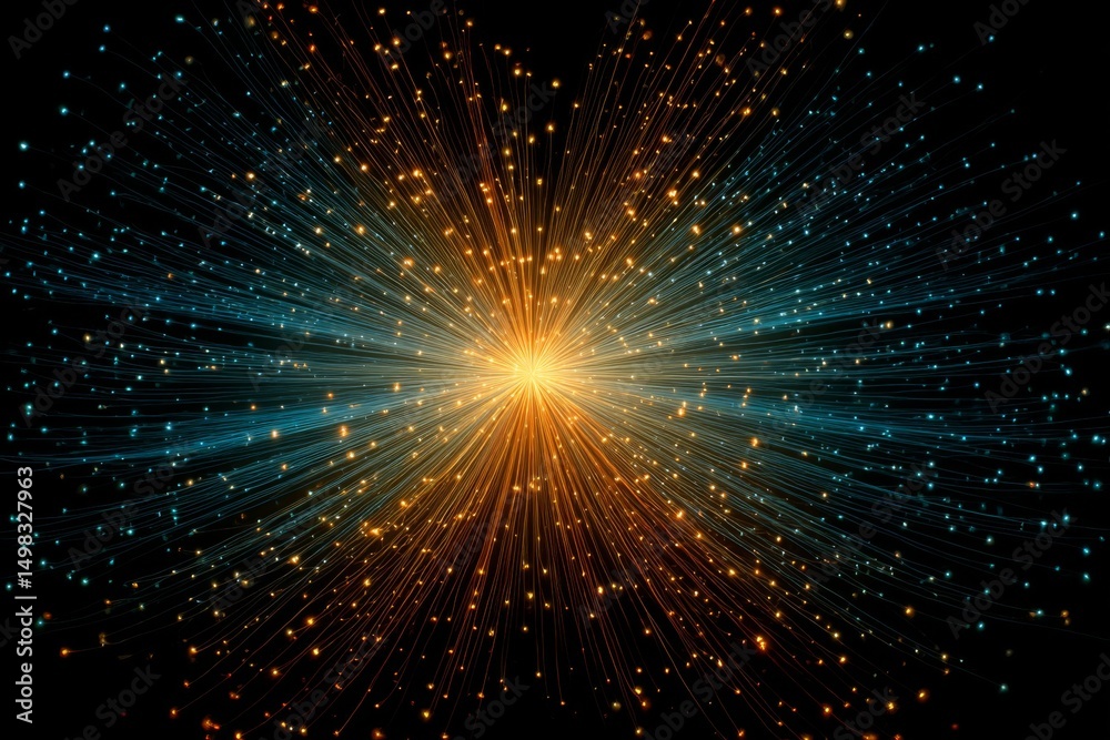 Naklejka premium Abstract Burst of Blue Gold Light Particles