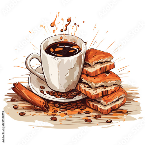 Delicious Burrito and Coffee with Bread Stock Vector Illustration for Food Blogs and Menus