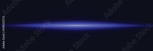 Bright horizontal blue glow beam on a dark background. Perfect for banners, interfaces, sci-tech, and digital graphic elements. High contrast and modern visual effect.
