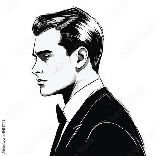 Professional Businessman Profile Cartoon in Black and White for Business Use