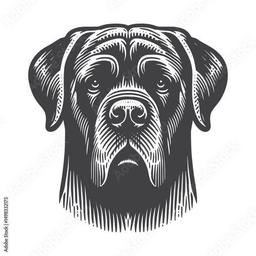 Vintage Hand-Drawn English Mastiff Head Portrait Illustration – Majestic Dog Engraved Style Vector for T-Shirts, Posters, Stickers, and Pet Lovers Apparel