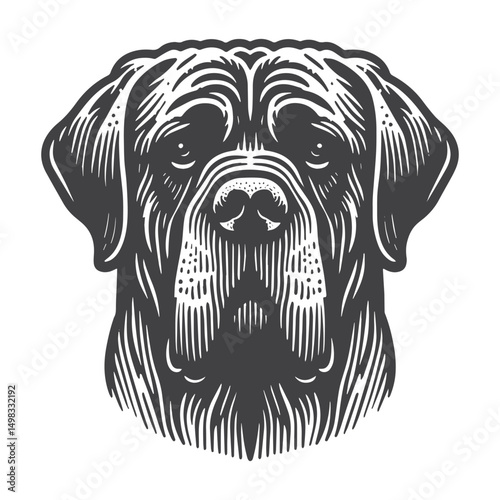Vintage Hand-Drawn English Mastiff Head Portrait Illustration – Majestic Dog Engraved Style Vector for T-Shirts, Posters, Stickers, and Pet Lovers Apparel