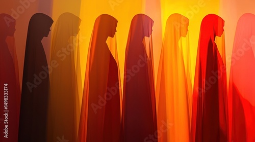 Chromatic Reverie: Silhouettes in Gradating Tones of Warm Veil, Contemporary