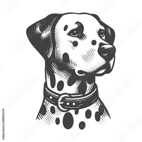 Vintage Hand-Drawn Dalmatian Head Illustration – Classic Dog Engraved Style Vector for T-Shirts, Posters, Stickers, and Pet Lovers Apparel