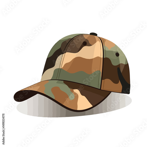 Professional Camouflage Military Cap Accessory Icon Vector Illustration for Tactical Wear
