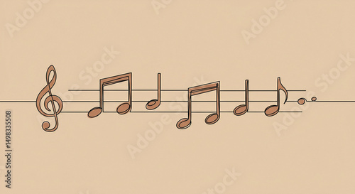 Continuous one line drawing abstract music note background, notes illustration. Outline sketch of sound. Scribble hand drawn doodle sketch minimalism style. Single line draw design graphic