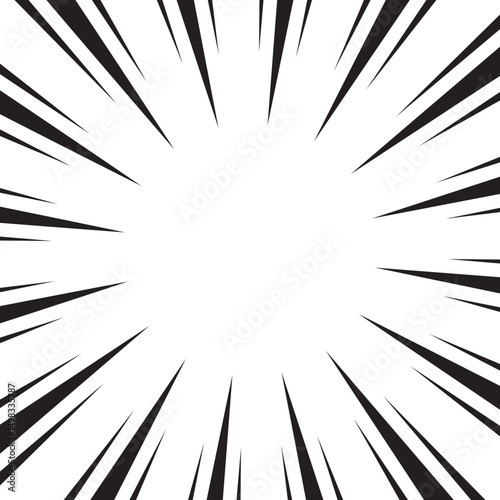 Manga comic explosion, motion or movement effect, vector background. Manga anime cartoon radial speed lines and abstract pattern for comic book burst, flash ray or explode bang action