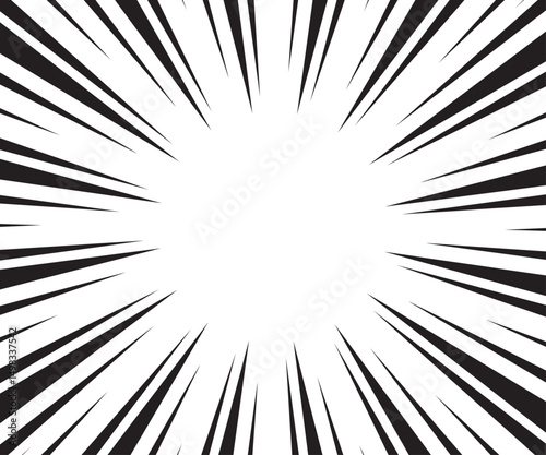 Manga comic explosion, motion or movement effect, vector background. Manga anime cartoon radial speed lines and abstract pattern for comic book burst, flash ray or explode bang action