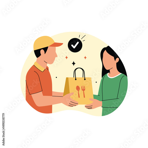 Successful Food Delivery to Customer Concept Illustration