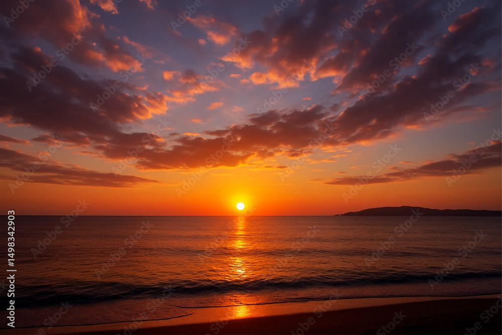 Obraz premium Golden Horizon: Tranquil Sunset Over the Sea