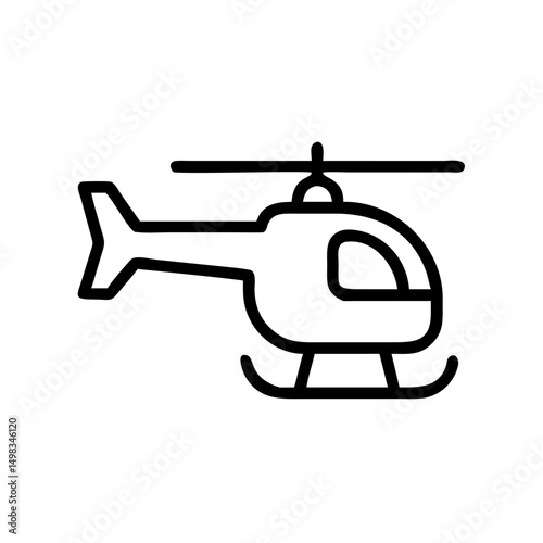 Simple line drawing of a small chopper with rotors and landing skids on a white background image 100 chars