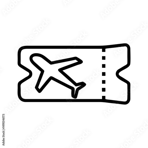 Outline of a boarding pass with an airplane icon for travel and transportation concept design use case