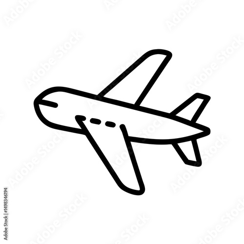 Simple graphic of a passenger aircraft with wings and tail in black outline on a white background