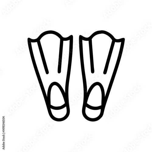 Simple graphic representation of a pair of swim fins with black outline on a white background