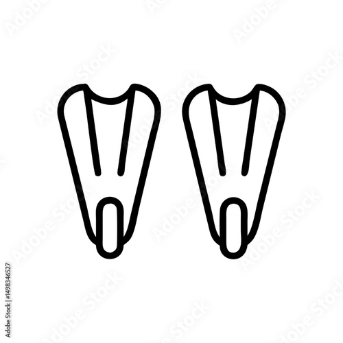 Outline drawing showcasing a pair of swim fins, equipment for water activities and exploration