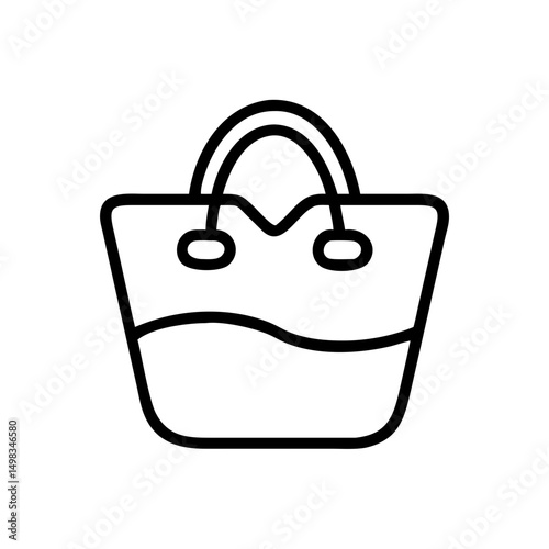 Outline drawing of a tote with handles and a curved line separating the top and bottom areas of the bag