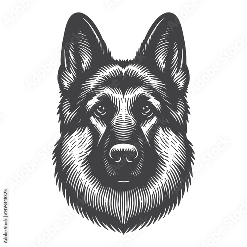 Vintage Hand-Drawn German Shepherd Illustration – Loyal Dog Engraved Style Vector for T-Shirts, Posters, Stickers, and Pet Lover Apparel
