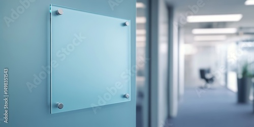 Wallpaper Mural Modern office space features a glass sign on a blue wall indicating a meeting area or office room in a corporate environment Torontodigital.ca