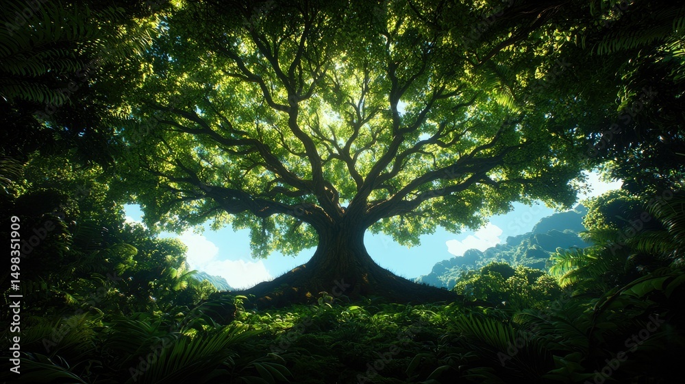 Obraz premium Majestic Ancient Tree in Lush Tropical Forest