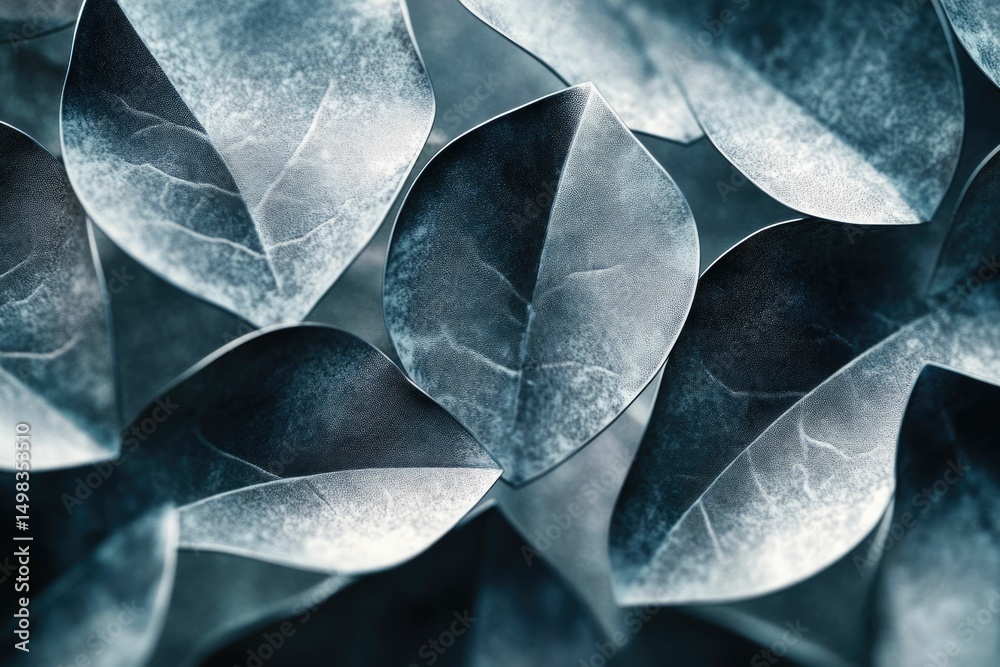 Obraz premium Close-up of textured, dark teal leaves overlapping, creating an abstract natural pattern.