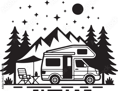 Tent Under Stars Camping Silhouette

Campfire by the Lake Vector Scene

Hiker Resting at Campsite Design

Family Camping Adventure Silhouette

Mountain Forest Camping Night Vector