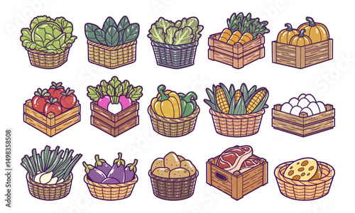 Farm products graphic vector illustration set