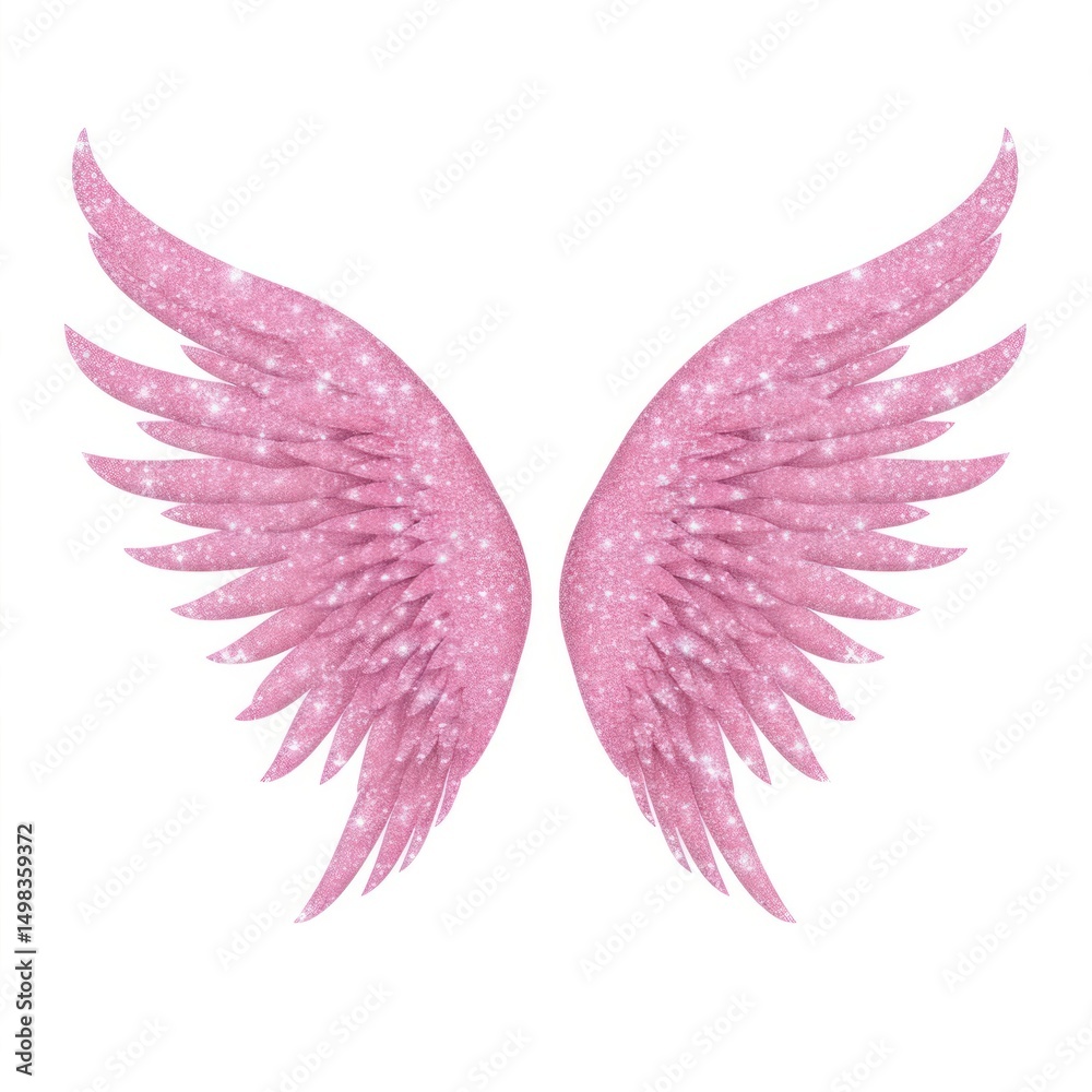Obraz premium Angel wings icon glitter pink white background.