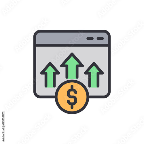 Online Financial Growth Concept With Rising Arrows And Dollar Sign