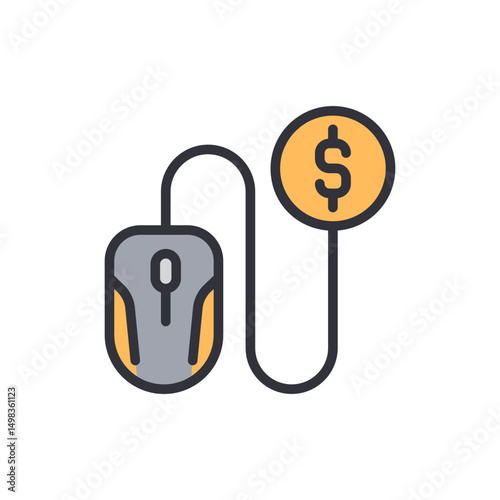 Mouse Cursor Connects To A Coin Illustrating Pay Per Click Concept