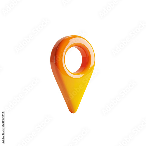 Shiny orange 3d map pointer location icon design gps on transparent background