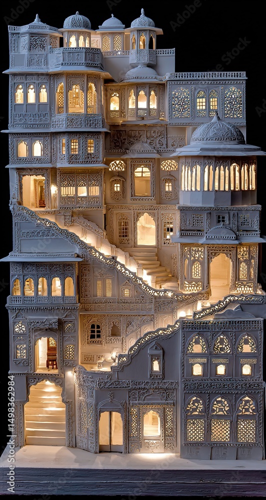 Fototapeta premium Illuminated White Stone Palace Model