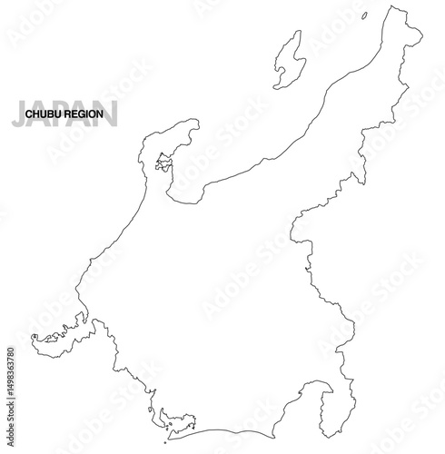中部地方の白地図 県境無し