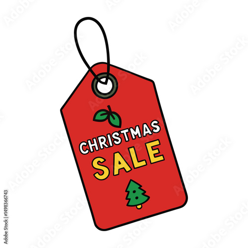 A Christmas sale tag highlights festive discounts, featuring holiday-themed designs like snowflakes or ornaments to attract shoppers and boost seasonal sales.
