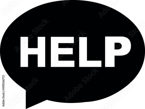 vector illustration black and white icon speech bubble with help text